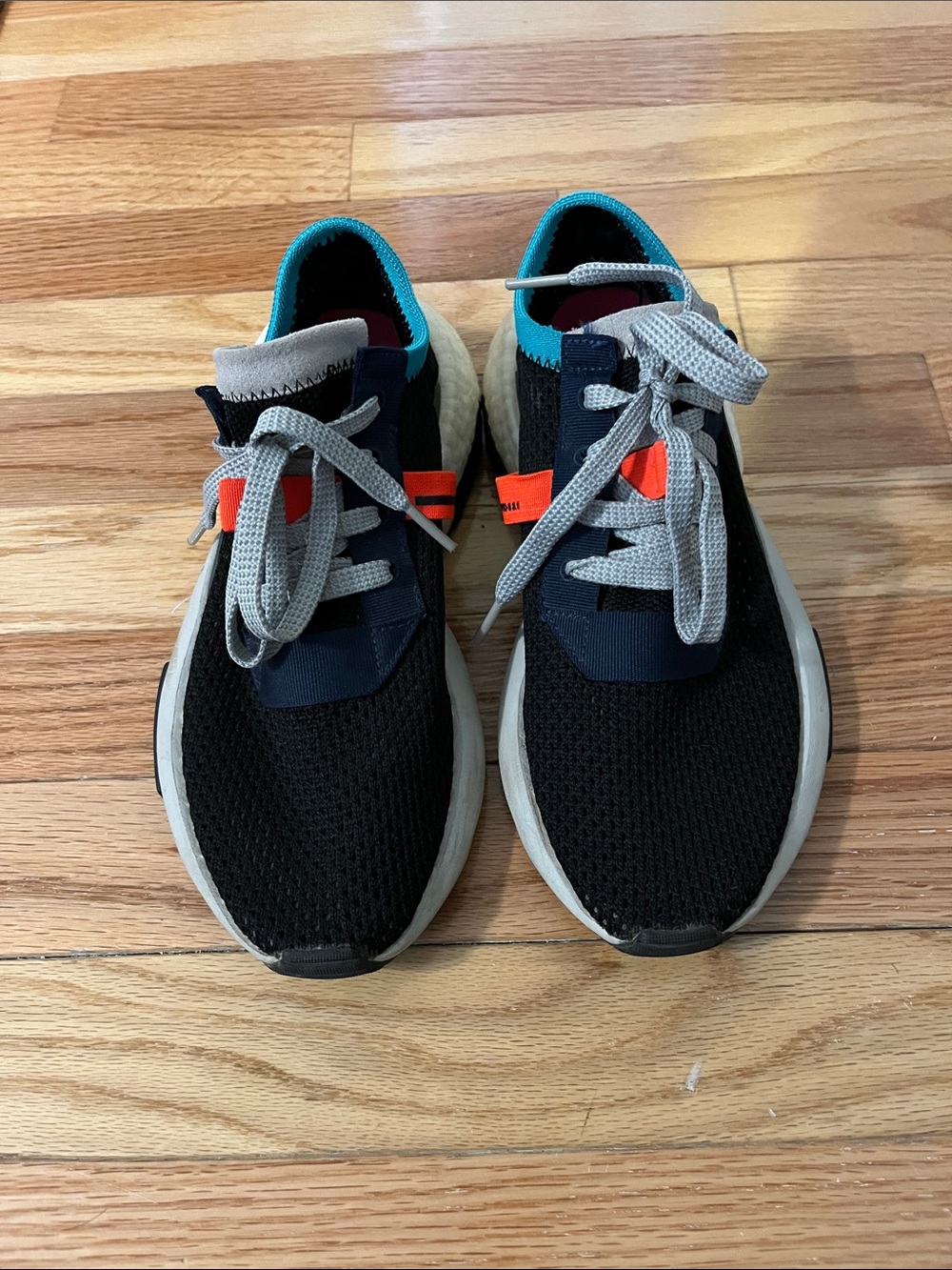 adidas Kids Black Sneakers with Teal and Orange Accents